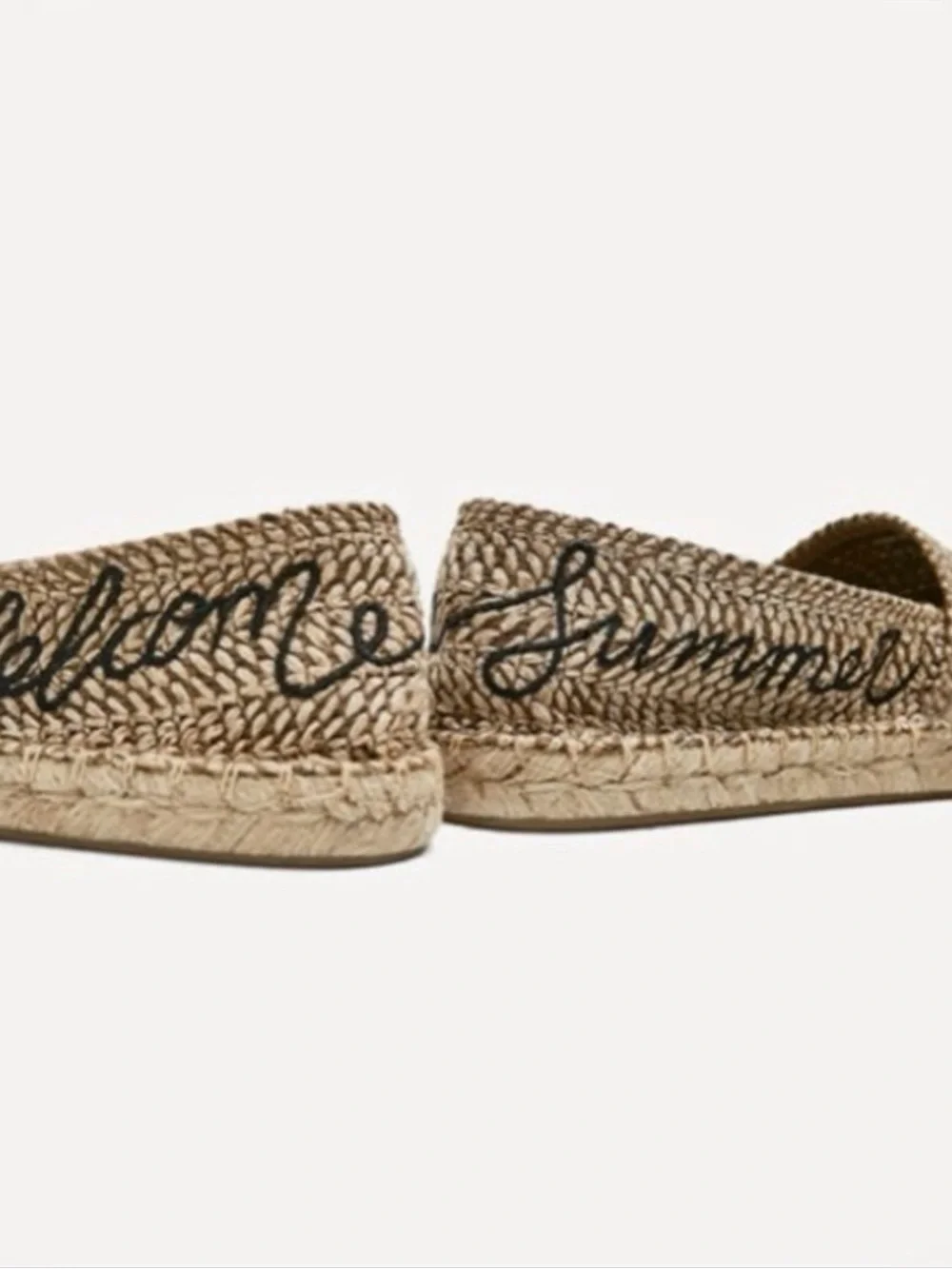 Zara Woven Espadrille Slip-Ons in Natural Beige